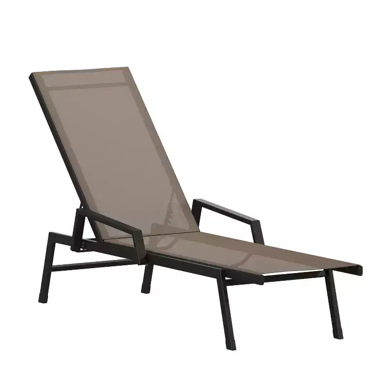 Emma and Oliver Textilene Adjustable 5 Position Patio Chaise Lounge with Armrests and Metal Frame
