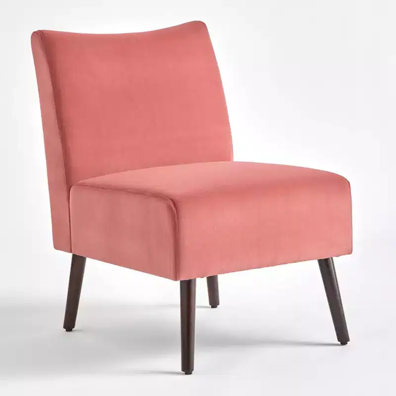Petula Velvet Armless Accent Chair — Hardwood Frame, Foam Seat, Natural Finish