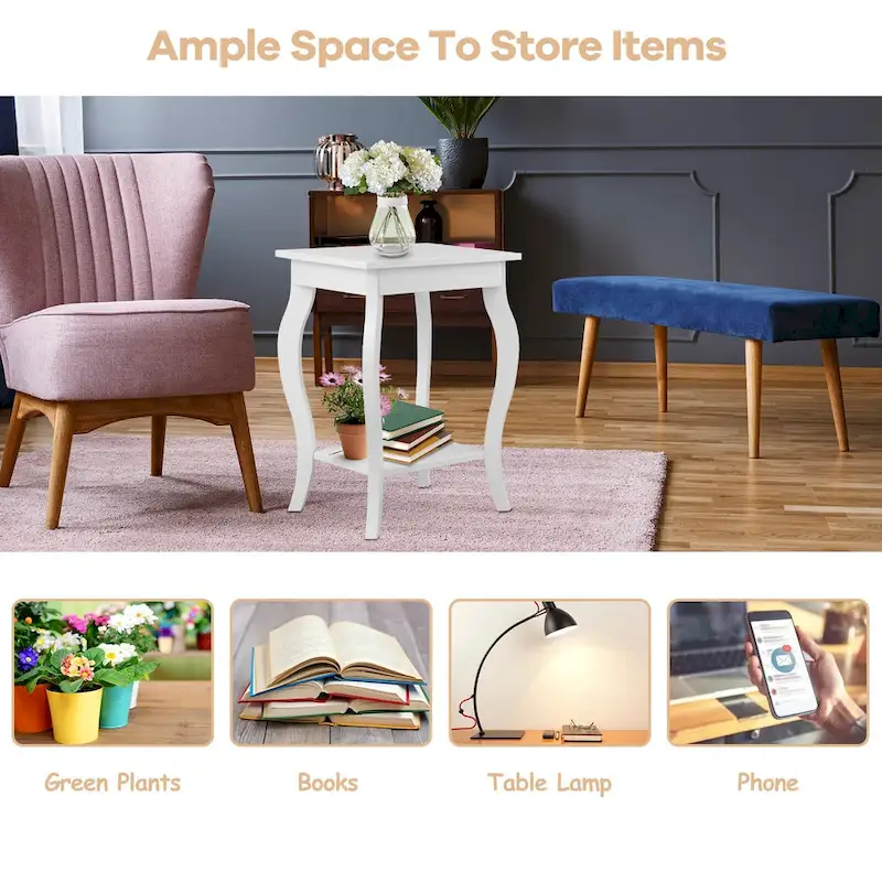 Set of 2 Accent Side Tables with Shelf - 16 x 16 x 24 (L x W x H)