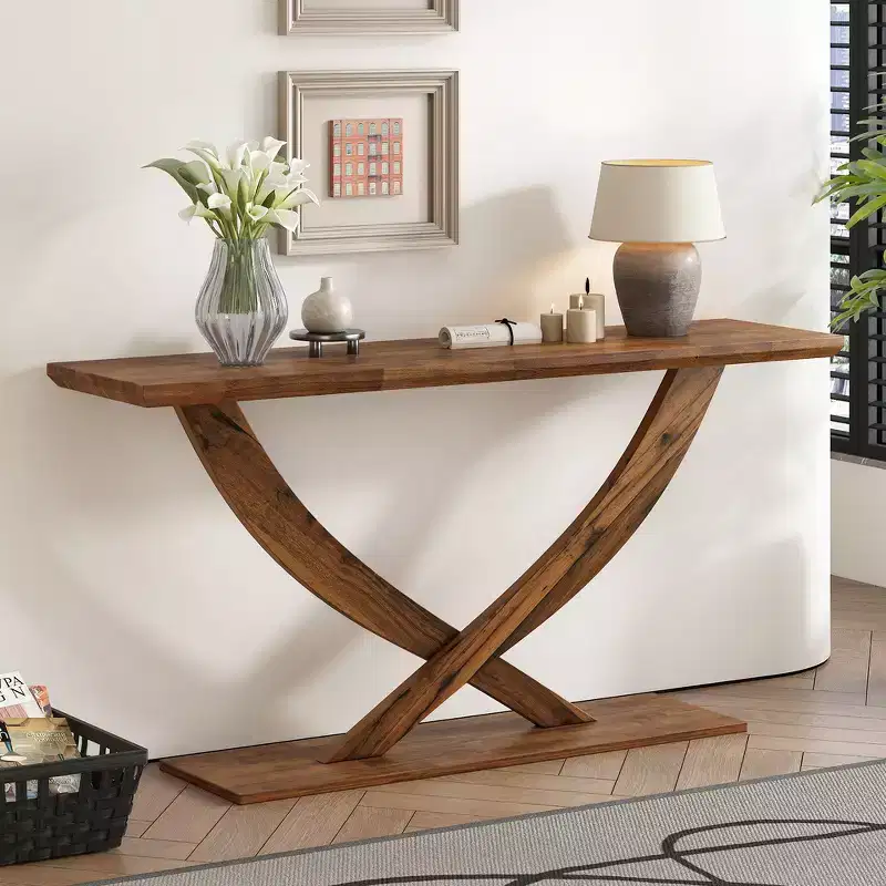 Whisen 57'' Modern Rustic Entryway Console Table, Accent Hallway Table, Slim Sofa Table with Cross-Leg Design, Sturdy Construction