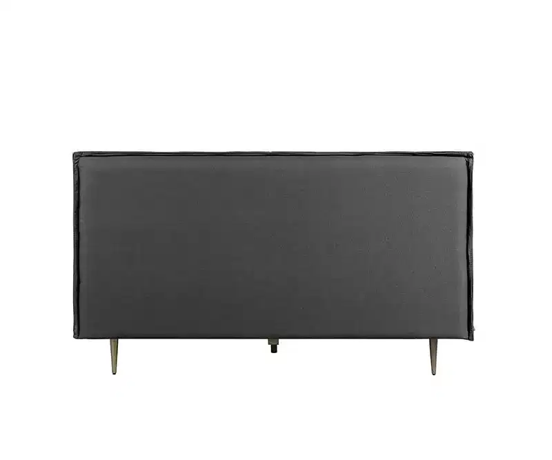 91" Queen Bed Metis Bed Gray Top Grain Leather : Modern Industrial Style, Metal Legs, Plush Upholstery