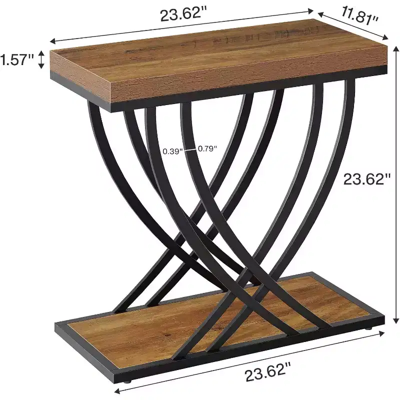Lantine 2-Tier Narrow Side Table, Industrial End Table with Metal Frame for Living Room, Bedroom, Sofa Couch, Small Spaces, Rustic Brown