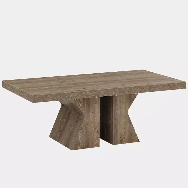 Lantine Wood Coffee Table, 47.24-Inch Rectangular Center Table with Thick Wooden Base, Farmhouse Wood-Look Cocktail Table for Living Room