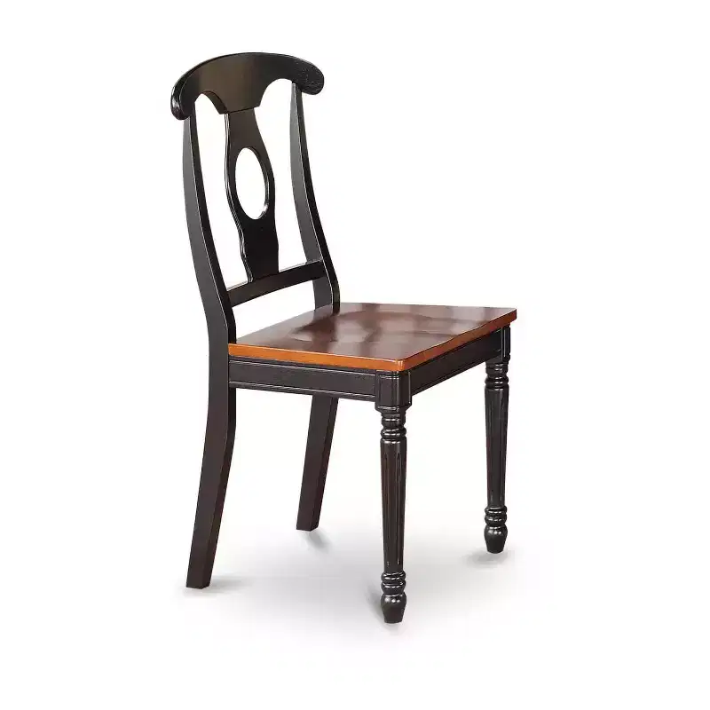 Modern 3Piece Dining Set - Round Wood Table & 2 Mid Century Chairs - Black Finish