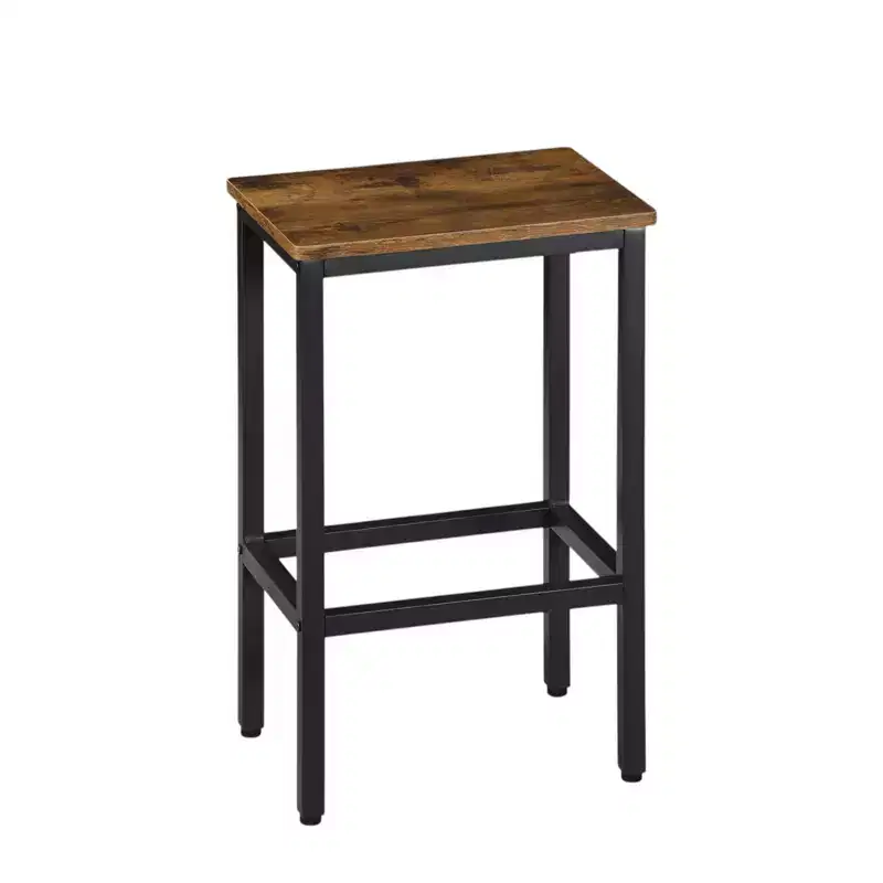 HomeRoots Set of Two 26 Brown and Black Steel and Wood Backless Counter Height Bar Chairs