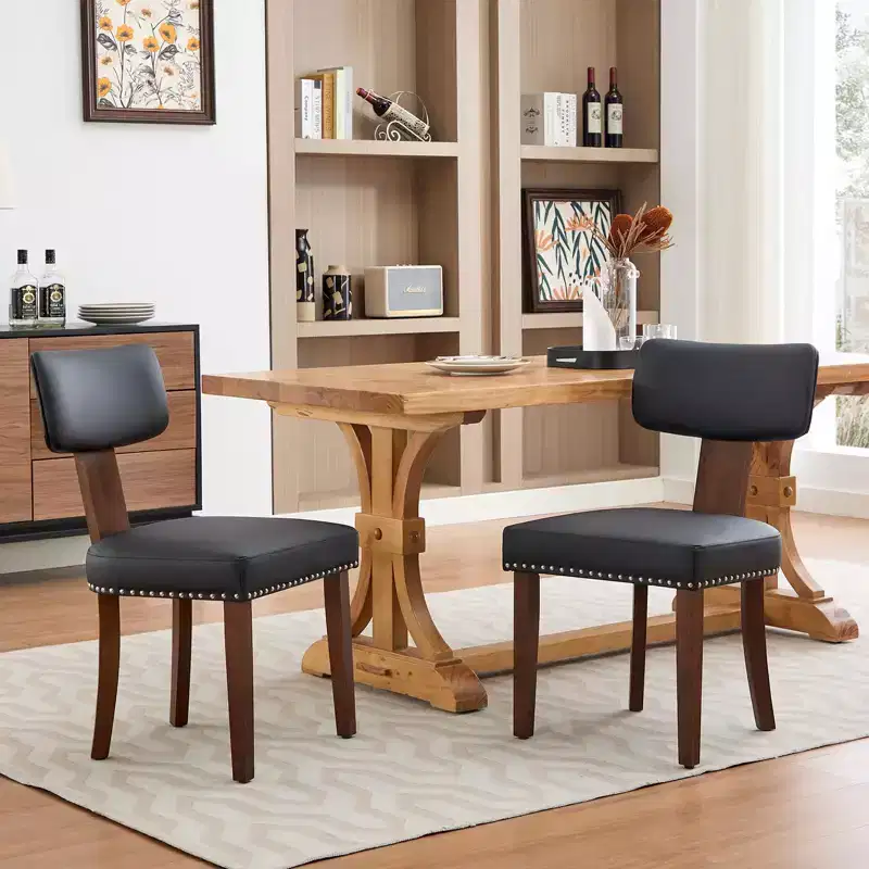 2 Dining Chairs with Hardwood Frame and Leather Upholstered, 265lbs Weight Capacity, Easy Clean for Dining Room