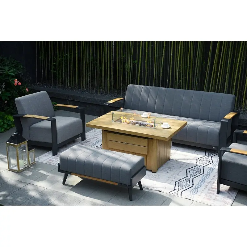 5-Piece Patio Acrylic Sponge Chat Set with Fire Pit Table and Bench