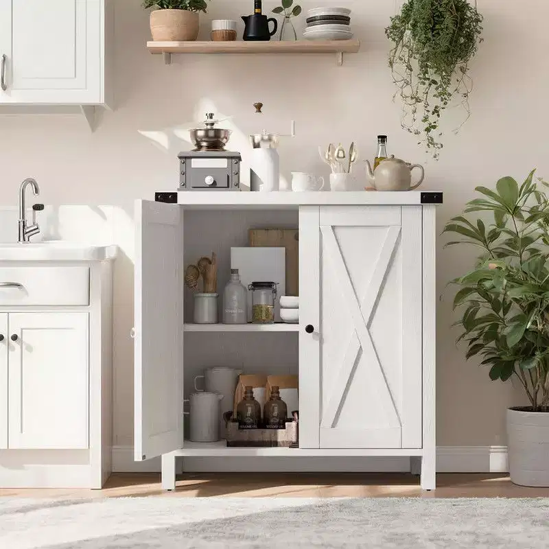 Farmhouse Sideboard Buffet Cabinet with 2 Doors and Adjustable Shelves - 15.7
