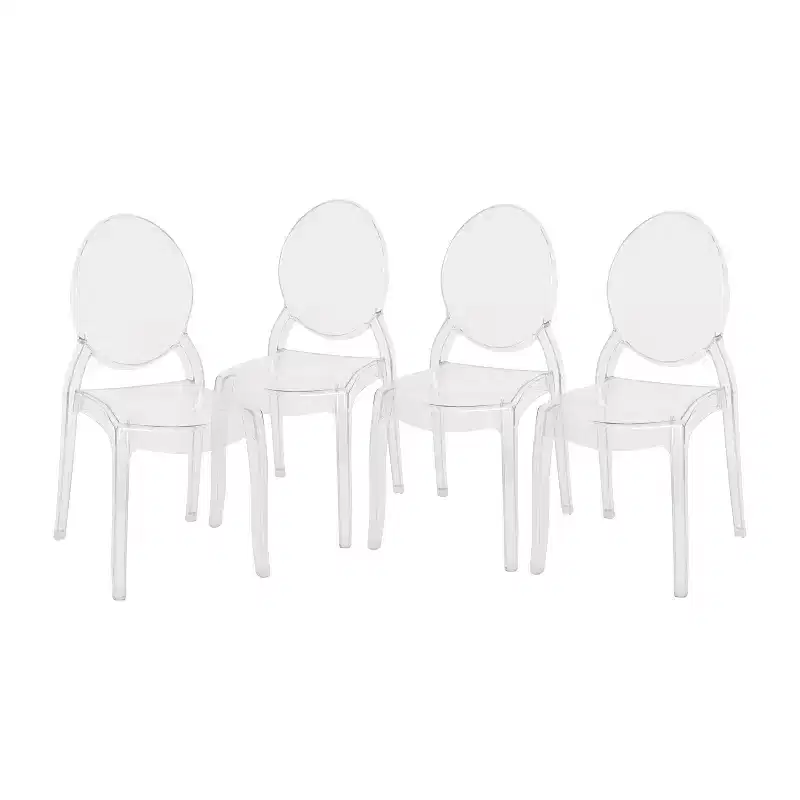 Flash Furniture Set of 4 Transparent Crystal Extra Wide Resin 400 LB. Weight Capacity Banquet & Event Ghost Chairs-Indoor/Outdoor Use