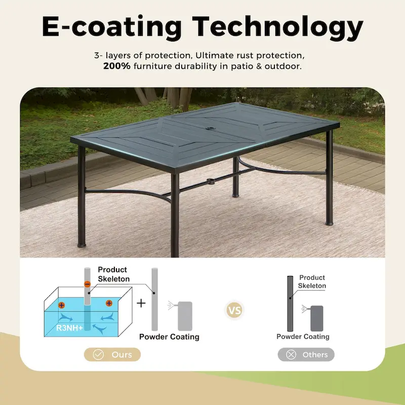 7-Piece Patio Dining Sets , 6 Textilene Fabirc Chairs and 1 Metal Table with 2.1 Umbrella Hole