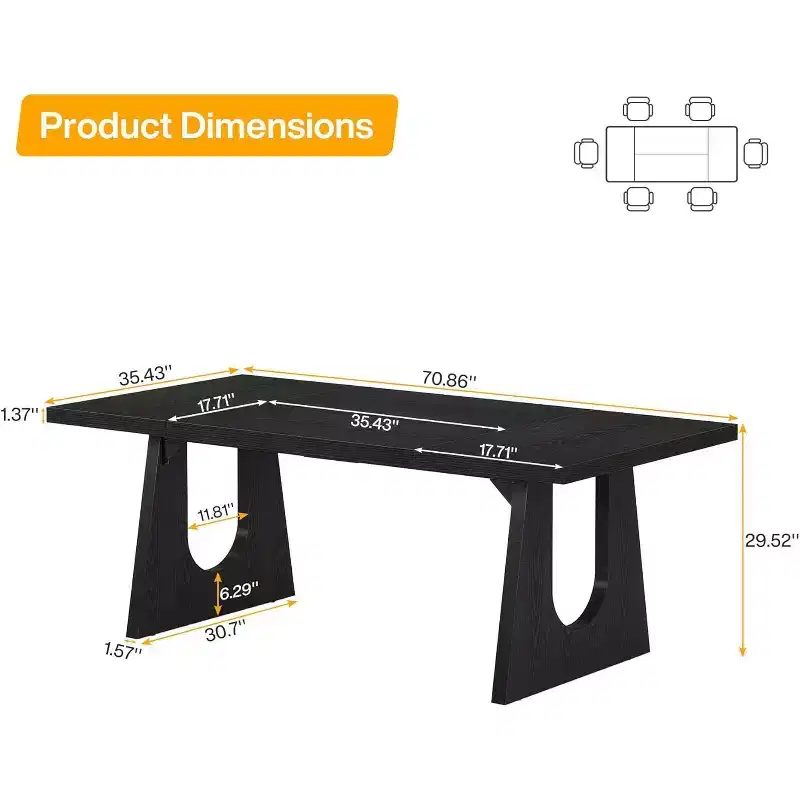 70.9-Inch Conference Table for 6-8 People, Modern Rectangular Office Meeting Desk, Black
