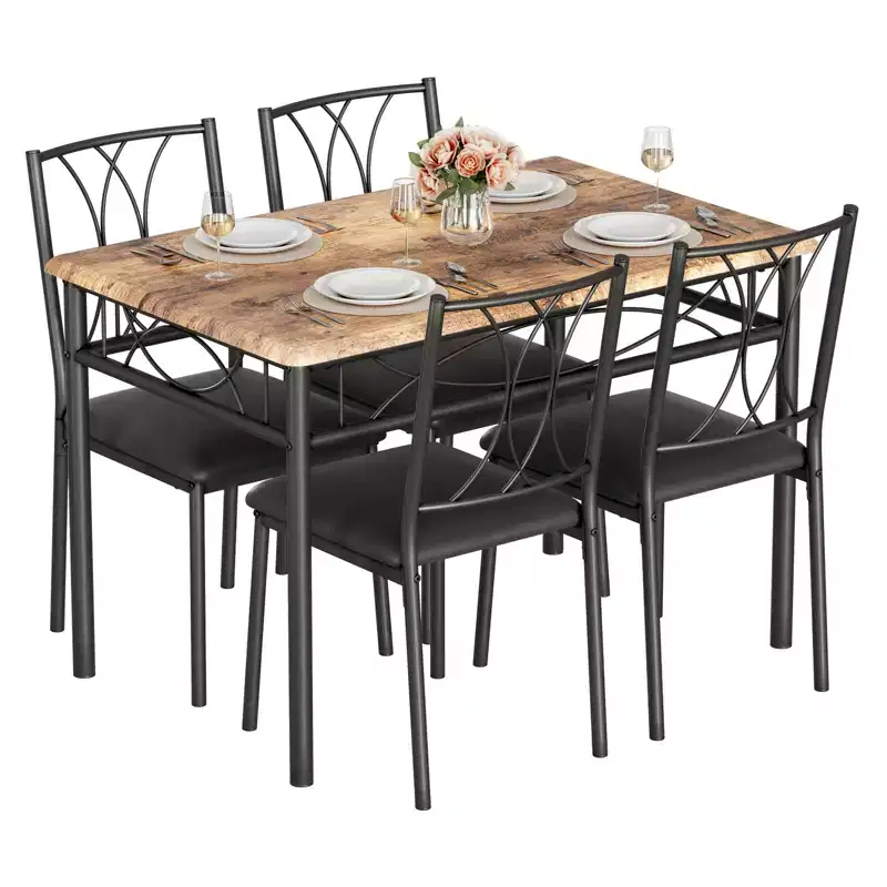 Kitchen Table and Chairs,Dining Room Table Set for 4 with Chairs, Metal & Wood Rectangular Dining Table for Small Space,Apartment
