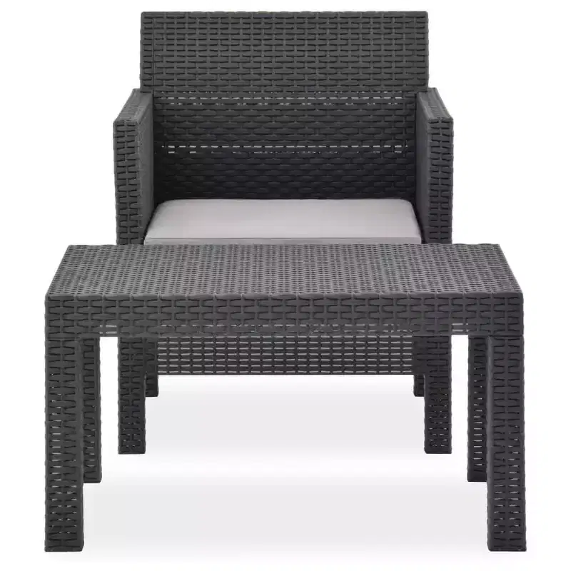 vidaXL 2 Piece Patio Lounge Set with Cushion PP Rattan Anthracite
