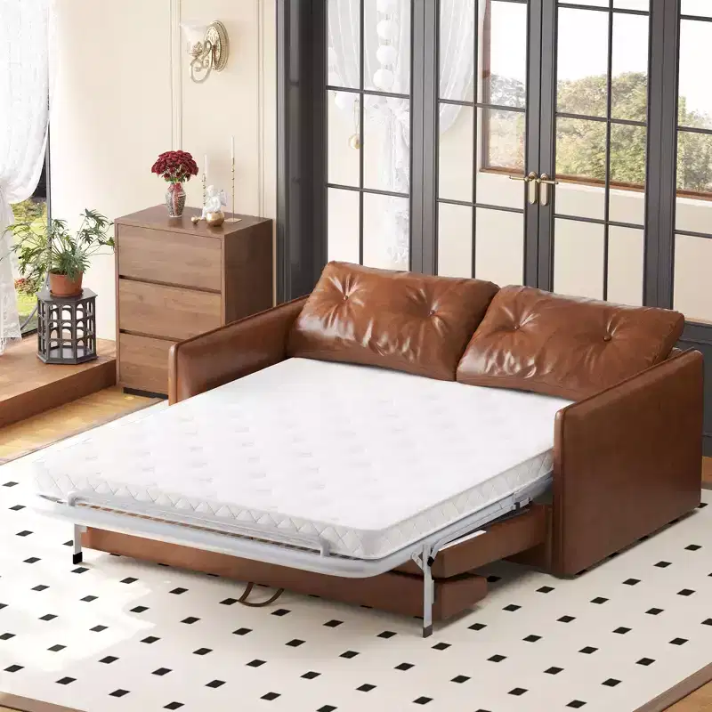 63 Modern Faux Leather Pull-Out Sleeper Sofa, 2-in-1 Loveseat Bed for Small Spaces Gaoyangjiaju