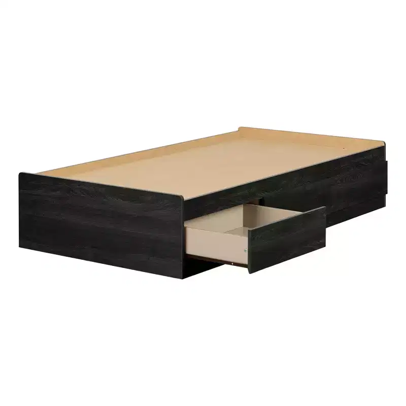 Twin Platform Bed with 3 Storage Drawers Gray Oak