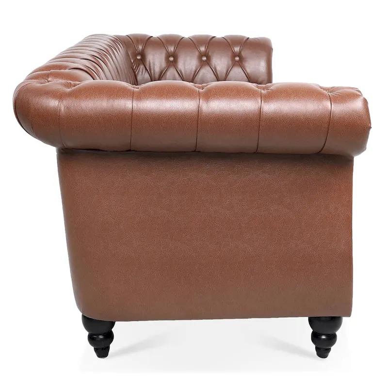 Rolled Arm Faux Leather Chesterfield Sofa with Removable Cushions
