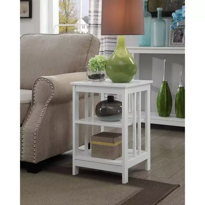 HomeStock Belmont End Table with Smooth Top Surface and Open Shelves, Transitional Storage Accent Side Table for Living Room, Bedroom or Office