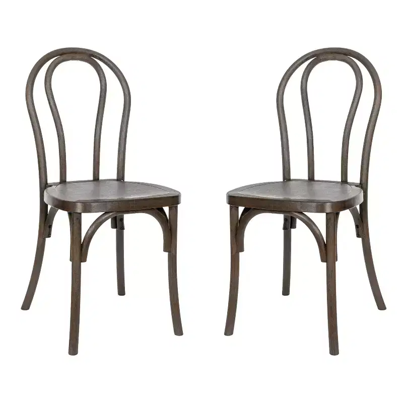 Emma and Oliver Set of 2 Weather-Resistant Wood Look Resin Thonet Chairs for Indoor/Outdoor Use