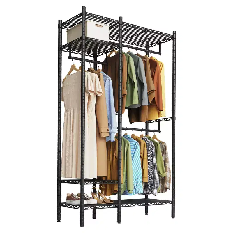 Heavy Duty Clothes Rack with 4 Tiers Shelves, Freestanding Portable Closet, Adjustable Clothing Storage Rack, Supports Up to 850 LBS