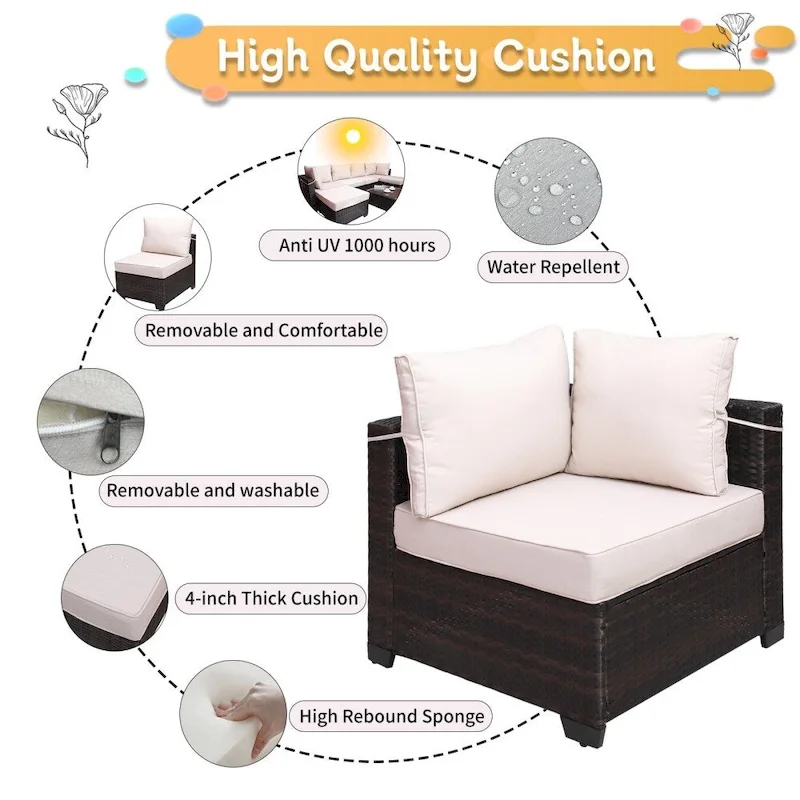 7-Piece Rattan Wicker Cushioned Sofa Sets with Coffee Table