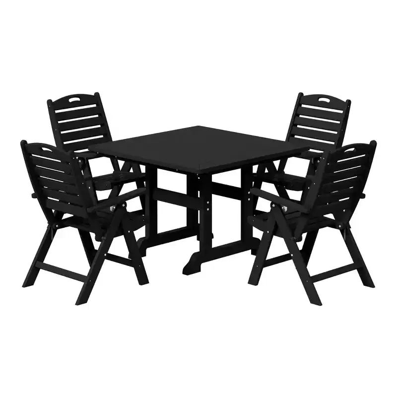 WestinTrends Malibu 5-Piece HDPE Square Patio Dining Table Set with Foldable Chairs, White