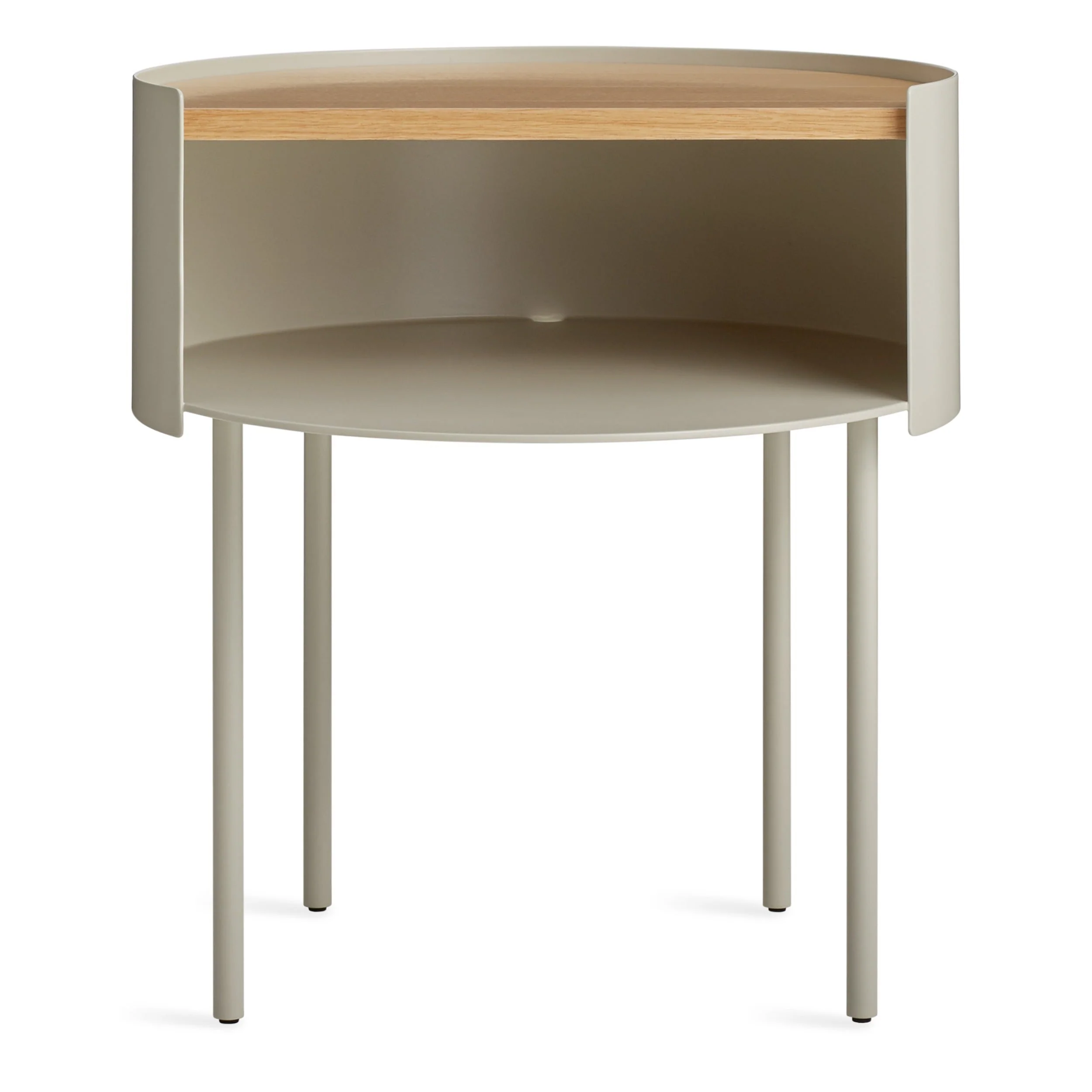 Modern Dark Olive Steel Storage End Table with Wood Top for Living Room