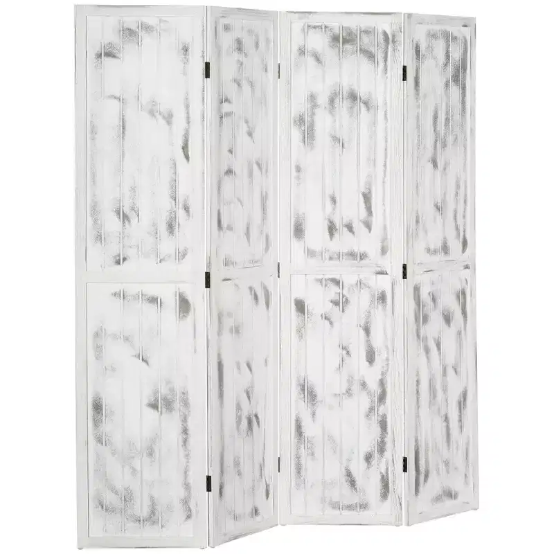 4 Panel Room Divider Folding Privacy Screen Wood Grain Design White 63.25x67x0.75