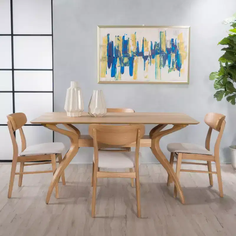 Christopher Knight Home Fausett Mid Century Modern Fabric Upholstered Wood 5 Piece Dining Set