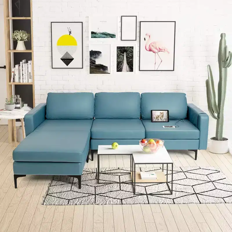 Costway Modular L-Shaped Sofa w/Reversible Chaise Lounge & 2 USB Ports