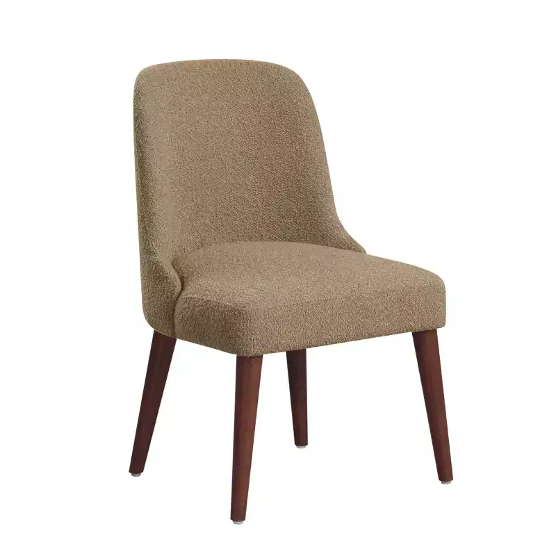 HomePop Modern Dining Chair Boucle Brown: Upholstered Side, Tapered Wood Legs, Spot Clean