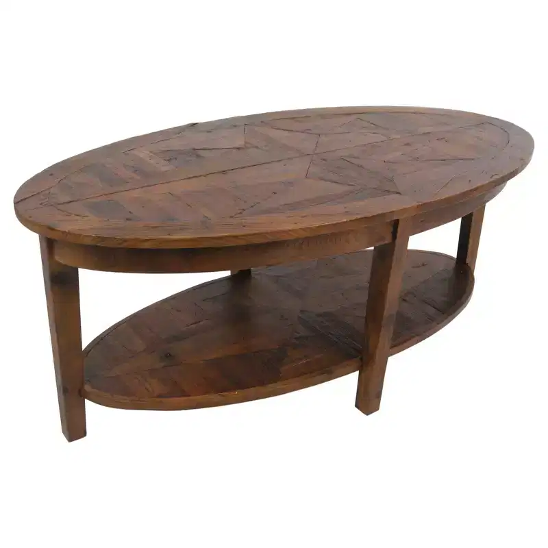 48-Inch Oval Coffee Table with Storage Shelf for Living Room Décor, Natural