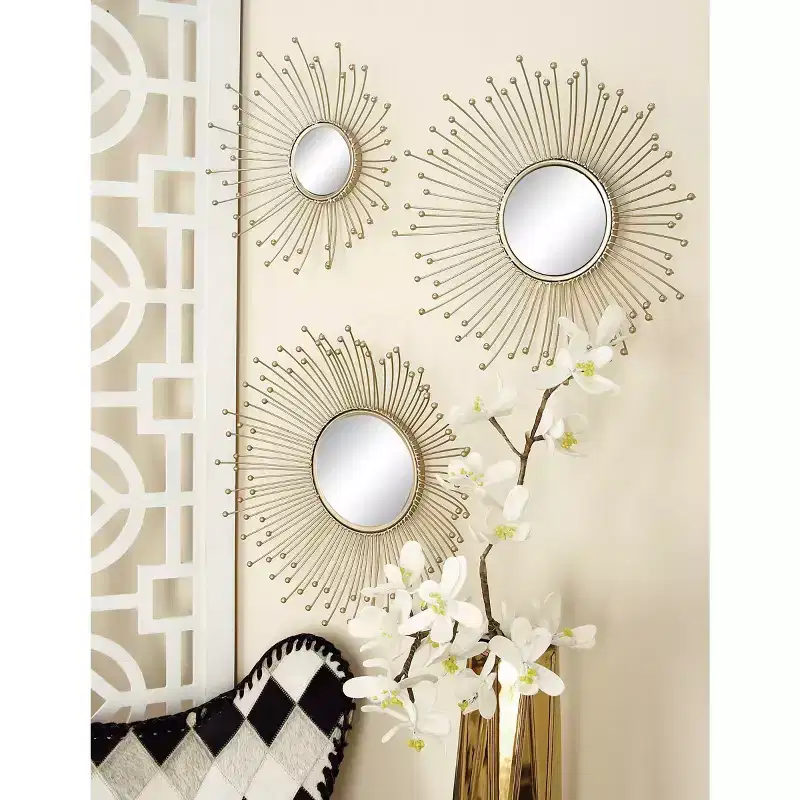 Round Metal Wall Mirror Set of 3, Gold Iron Frame