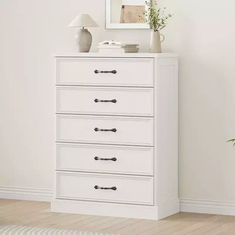 Acekool Mid Century Dresser, 5 Drawer Storage Cabinet with Metal Handles, Wooden Organizer Chest for Bedroom Living Room