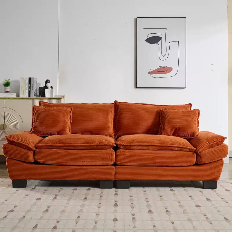 Loveseat Corduroy Sleeper Couch Sofa with Pillows Upholstered for Bedroom Living Room Office Orange