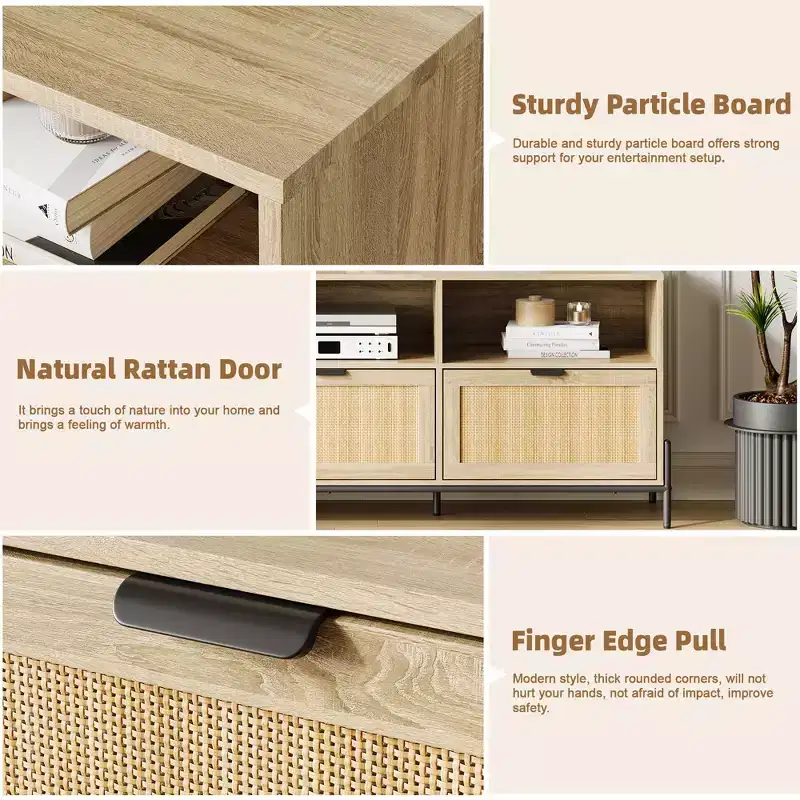 Modern Rattan TV Stand for TVs up to 75