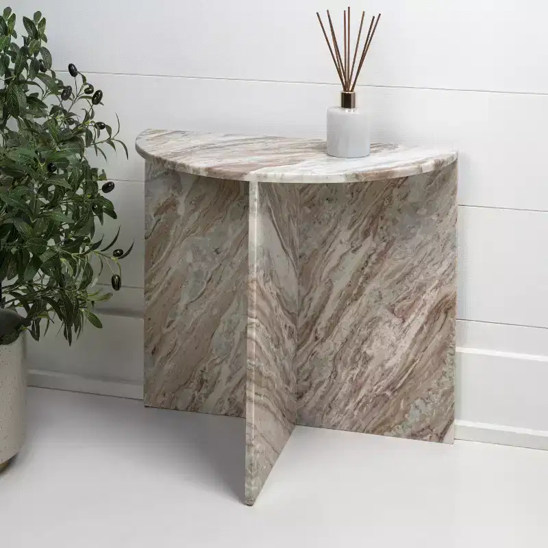 JONATHAN Y Patrice 20 Art Deco Minimalist Natural Marble Handmade Demilune Side Table