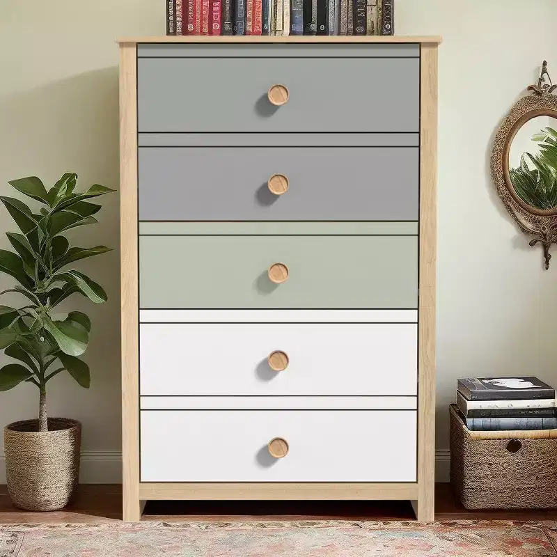 5-Drawer Chest with Mixed Color Fronts, 30.7W x 15.7D x 46.2H in, Wood Frame