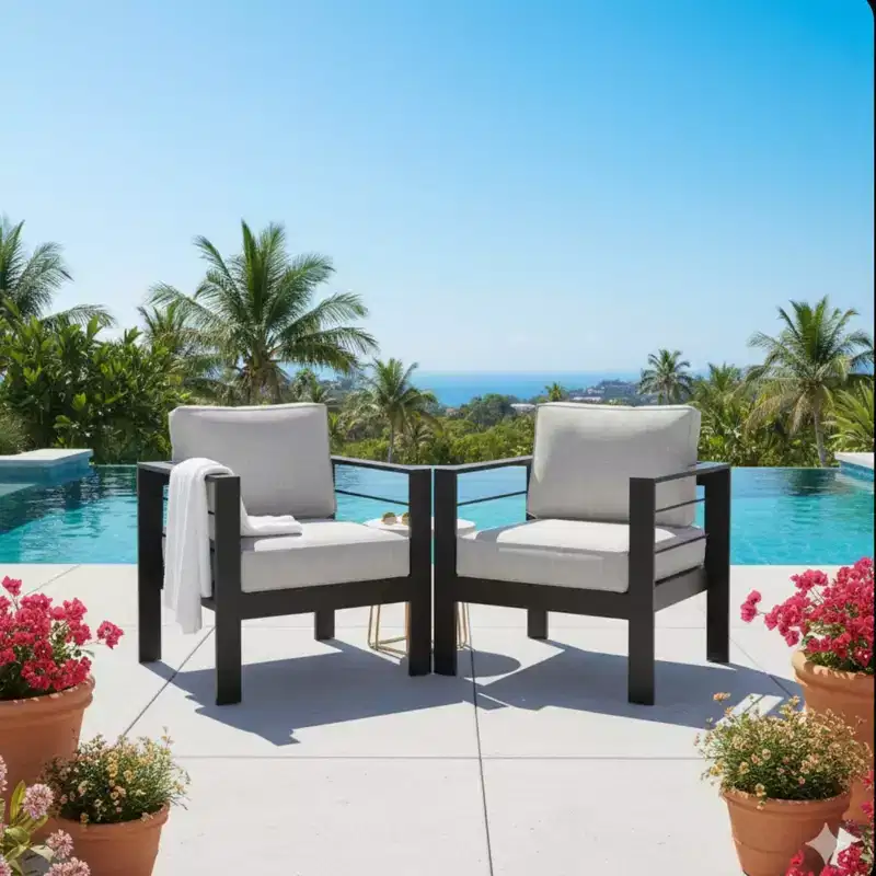 2-Pack 28 All-Weather Aluminum Patio Armchairs with Thick Cushions