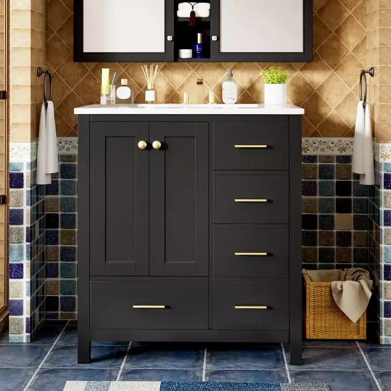 30 Bathroom Vanity with Sink, Bathroom Storage Cabinet with Drawers, Single Sink Bathroom Vanity with Soft Closing Doors