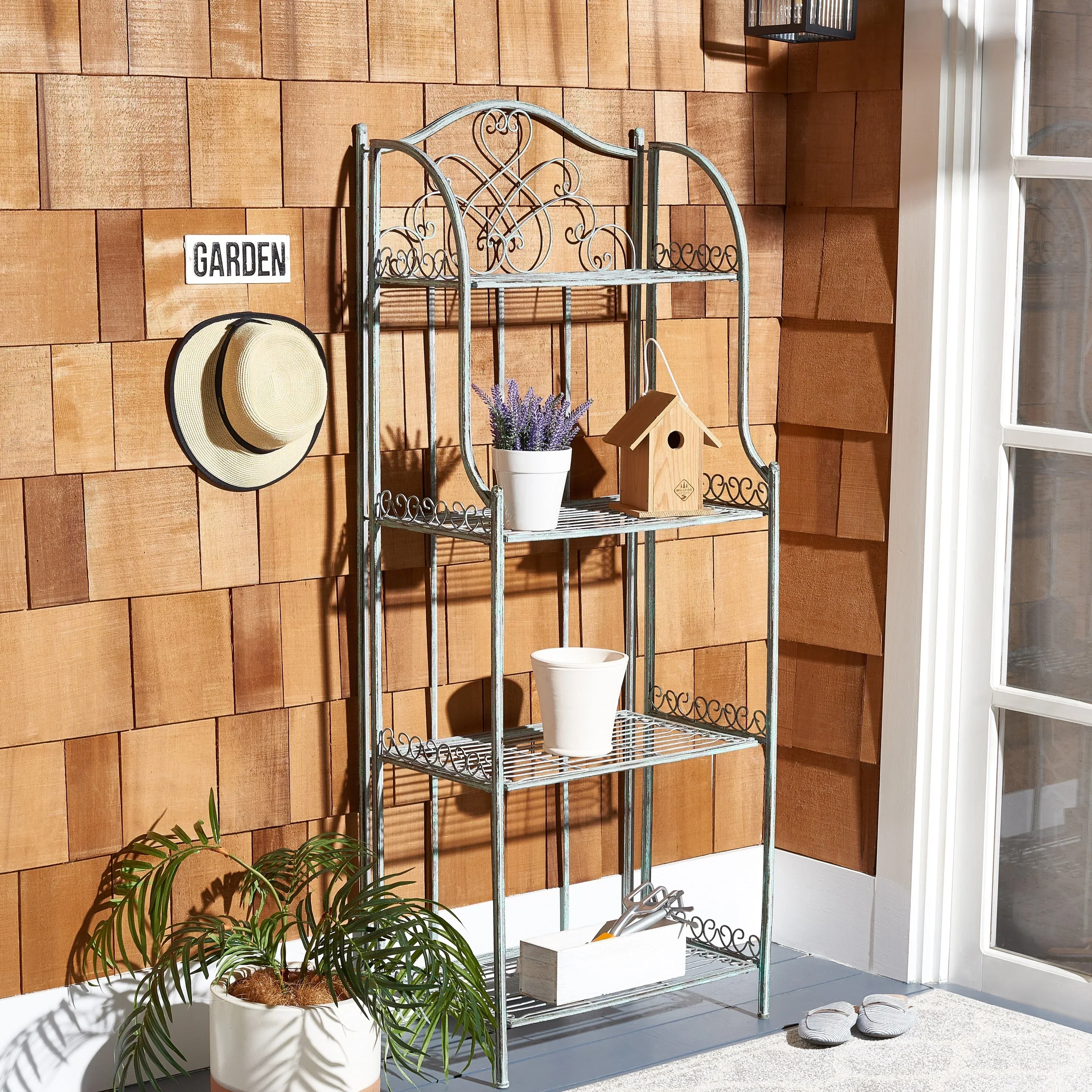 SAFAVIEH Bryn Victorian Wrought Iron 4-Tier Outdoor Bakers Rack - 25 In. W x 15 In. D x 63 In. H - 25W x 15D x 63H