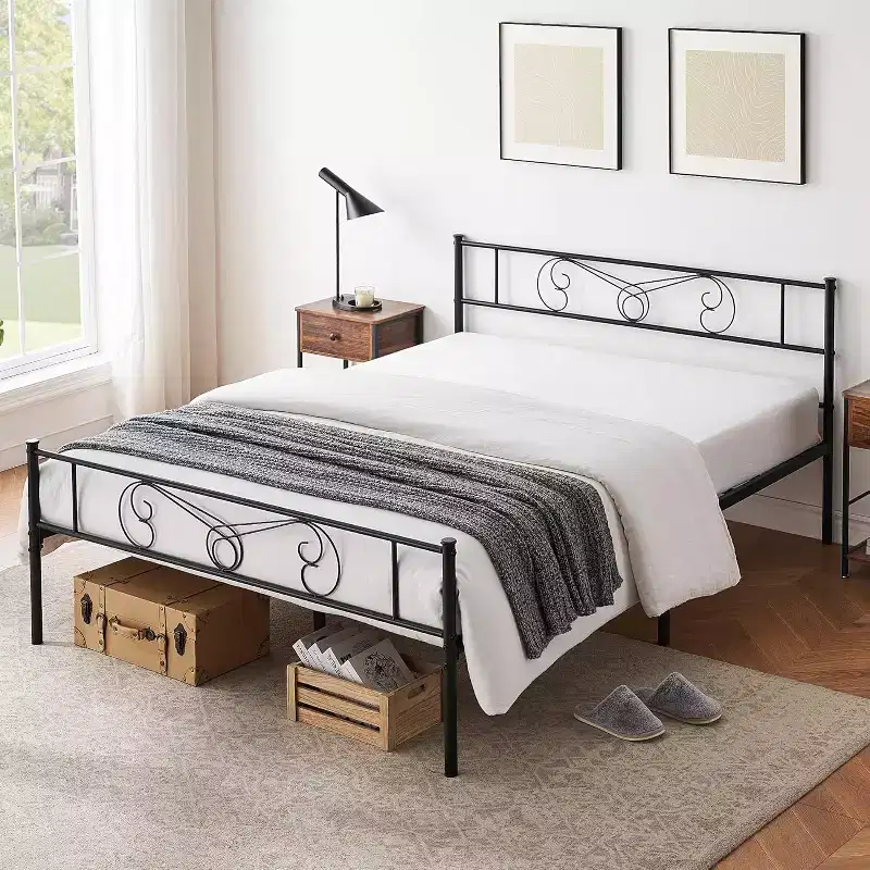 King Size Metal Bed Frame with Headboard and Steel Slat Support with 13.7 Storage No Box Spring Needed Easy Assembly