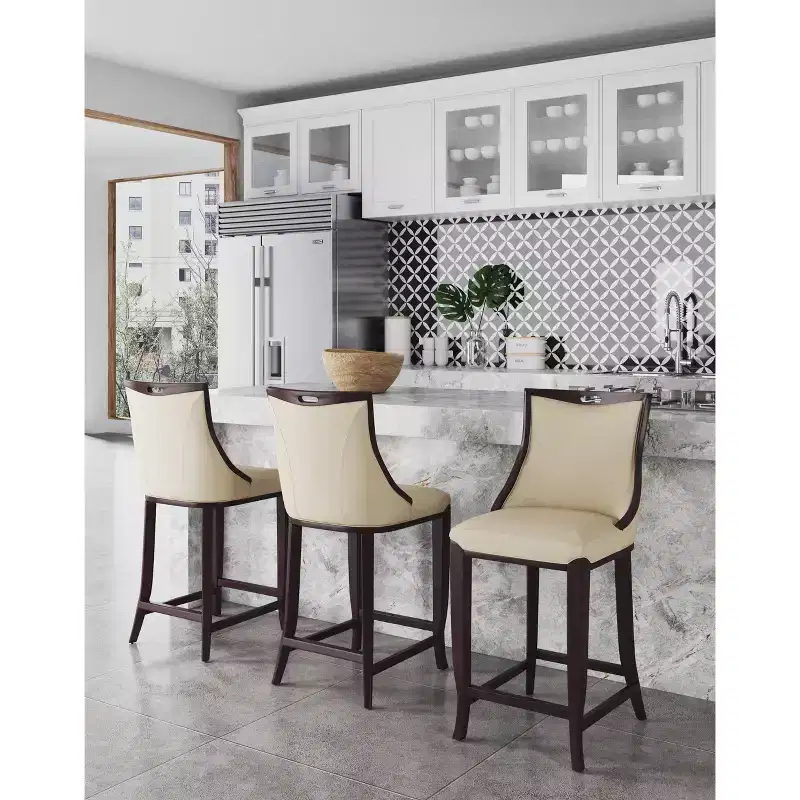 Set of 3 Emperor Upholstered Beech Wood Barstools - Manhattan Comfort