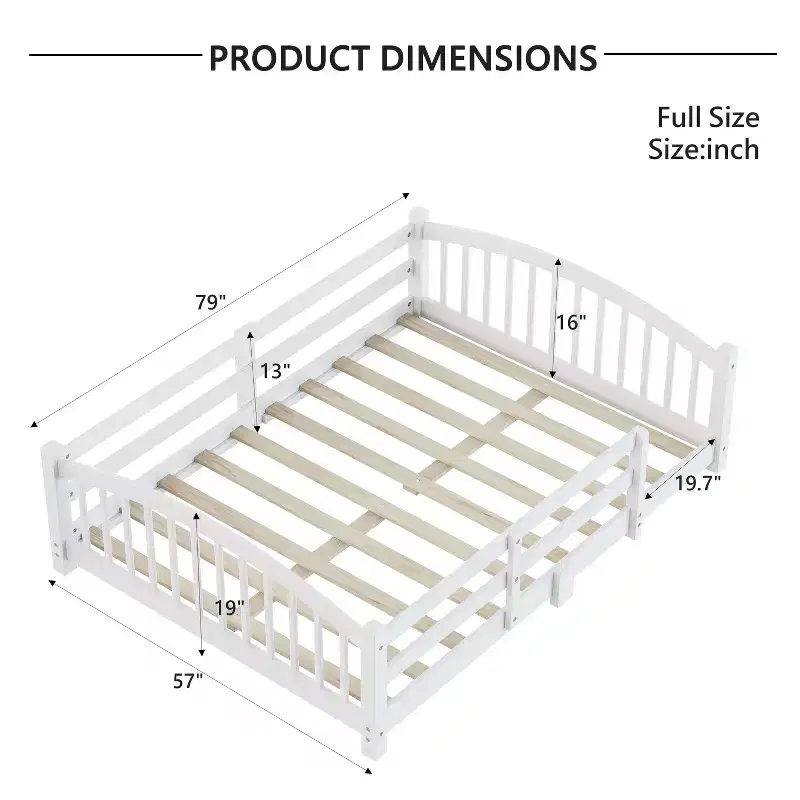 Luxystar Full Size Montessori Low Profile Bed with Safety Rails and Headboard