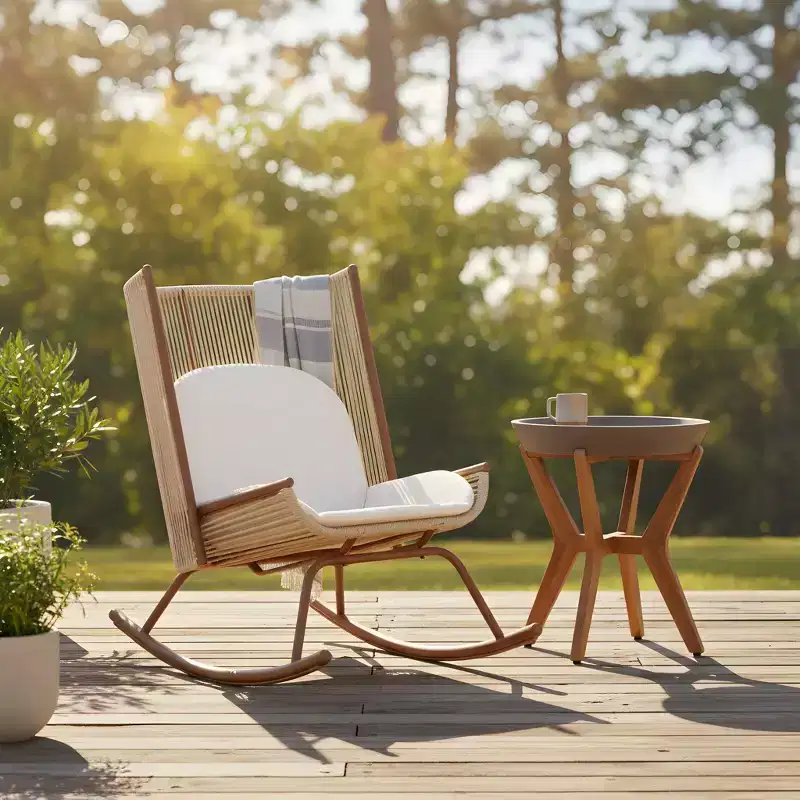 Christopher Knight Home Suman Farmhouse 2 Piece Patio Dining Set with Acacia Wood Table and Iron Rocking Chair