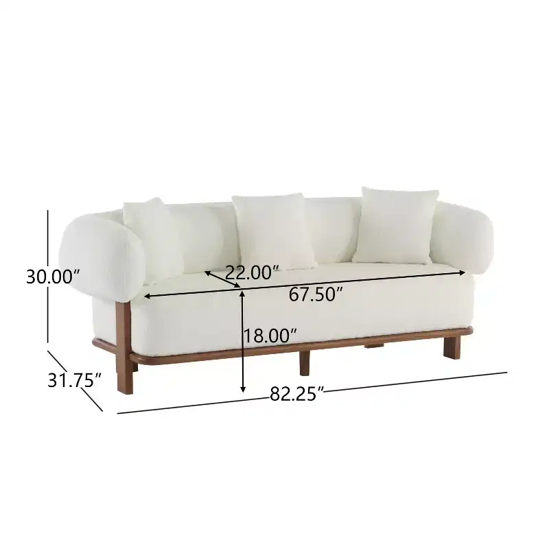 Christopher Knight Home Tadg 82 Rubberwood Boucle Upholstered 3 Seater Curved Sofa with 3 Pillows and Round Arm