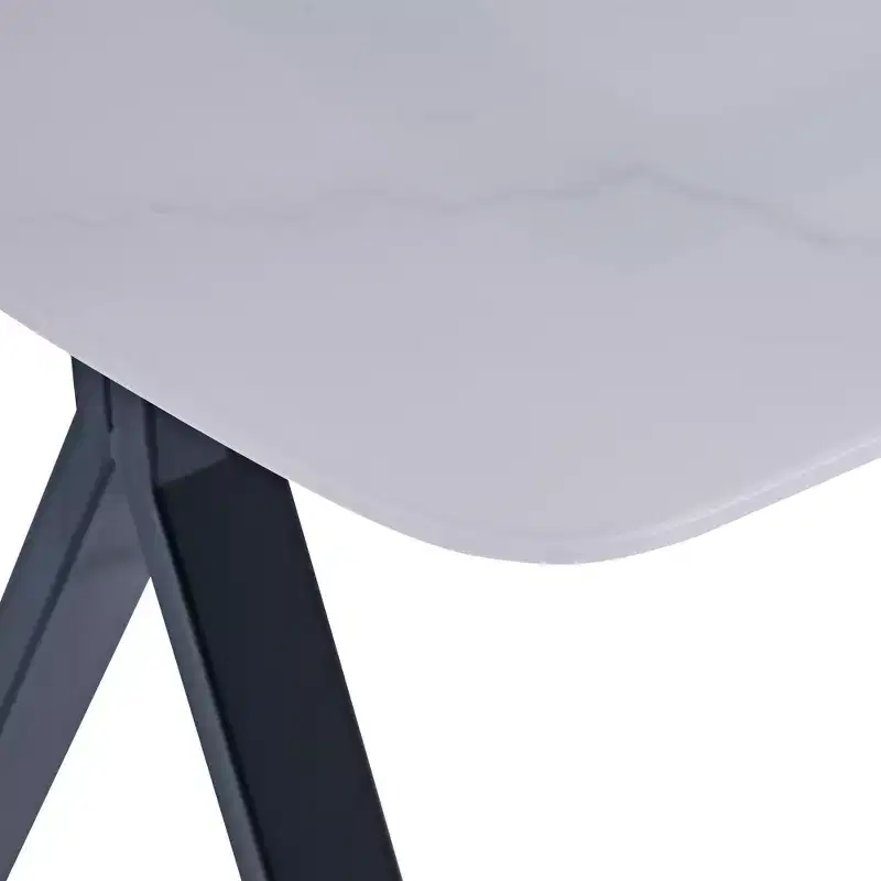 GDFStudio Daniela Modern Tempered Glass Rectangular Dining Table with Marble Design and Metal Legs