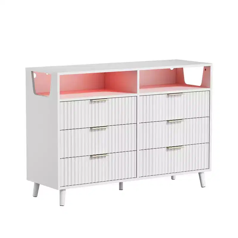 6 Drawer Cabinet with Fluted Panel RGB LED Light 47 Inch W