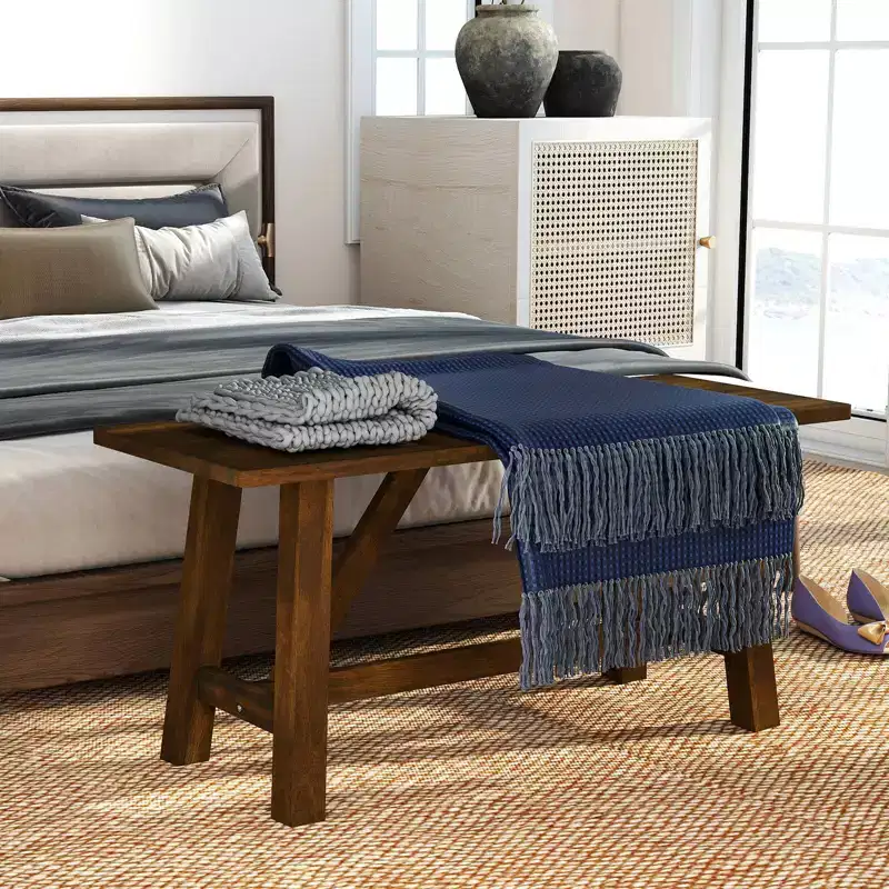1/2 PCS Wooden Dining Bench Farmhouse Shoe Bench Entryway Seat with Rubber Wood Frame