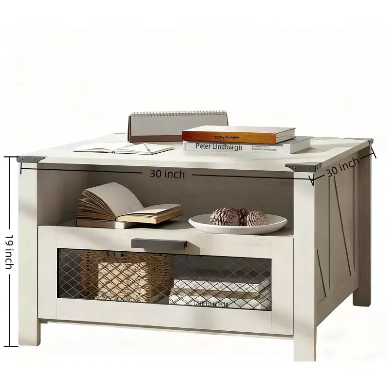 Industrial Coffee Table with 1 Drawer and 1 Shelf, Modern Living Room Table, Farmhouse Coffee table
