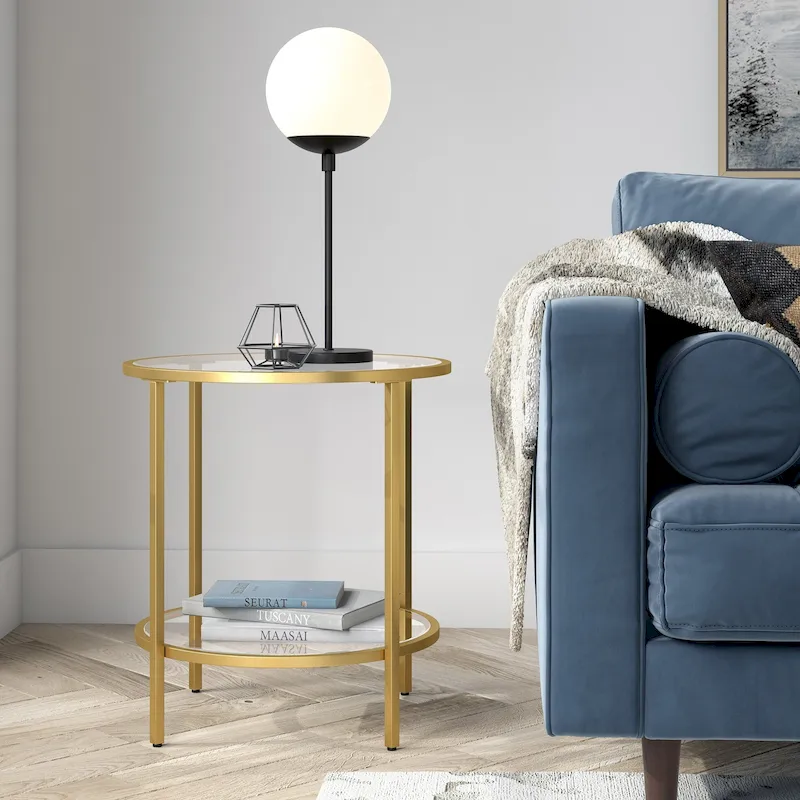 Round Side Table with Tempered Glass Top